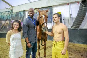 Ryan Sands with performers Monize and Lucas at Odysseo premiere in Camarillo