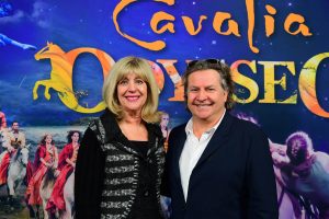 Minister of Sport, Culture and Heritage Cathy Cox and Cavalia's Normand Latourelle in Winnipeg